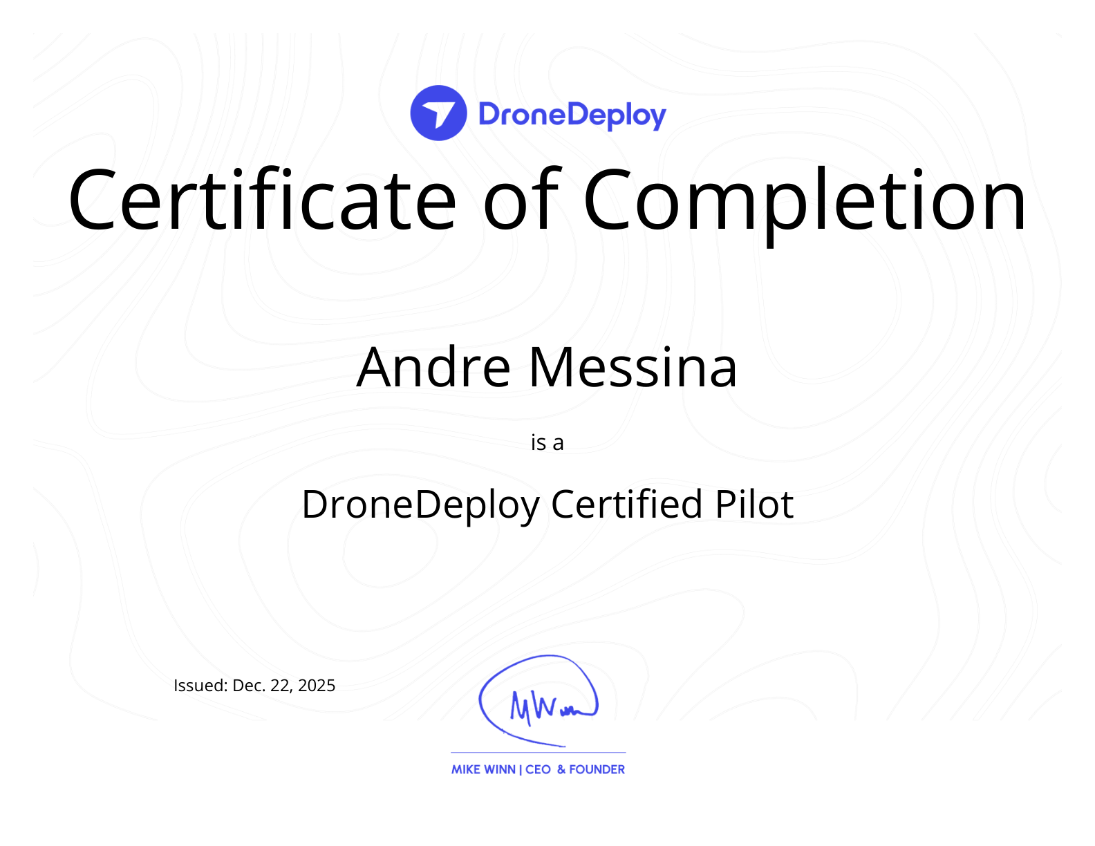 Certified DroneDeploy Pilot certificate preview